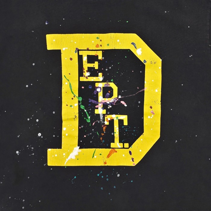 GaIIery Dept. [Big & Tall for weights up to 220 lbs]1:1 quality version Yellow Big D Letter Paint Splatter Frayed Tee 29545398