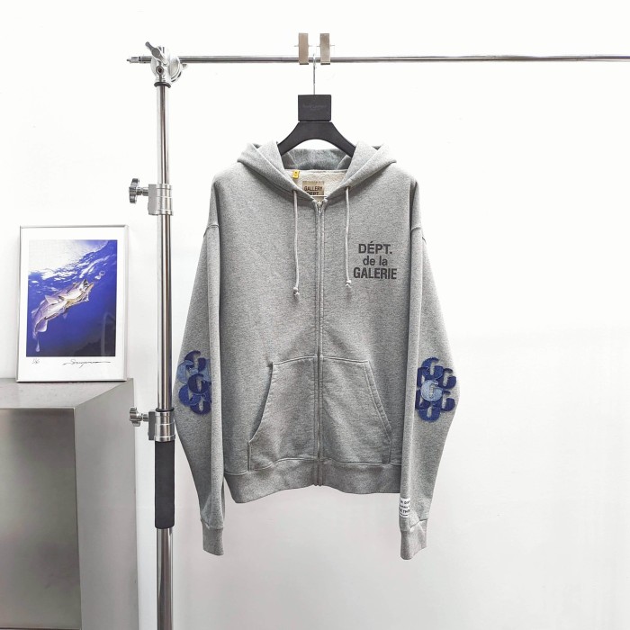 GaIIery Dept. [Big & Tall for weights up to 260 lbs]1:1 quality version Denim Layered G Patch French Slogan Full Zip Hoodie 29545408