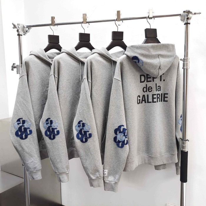 GaIIery Dept. [Big & Tall for weights up to 260 lbs]1:1 quality version Denim Layered G Patch French Slogan Full Zip Hoodie 29545408