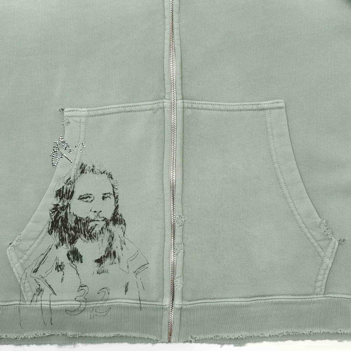 Paly Hollywood [Big & Tall for weights up to 220 lbs]1:1 quality version Washed Portrait Sketch Distressed Full Zip Hoodie 29545268