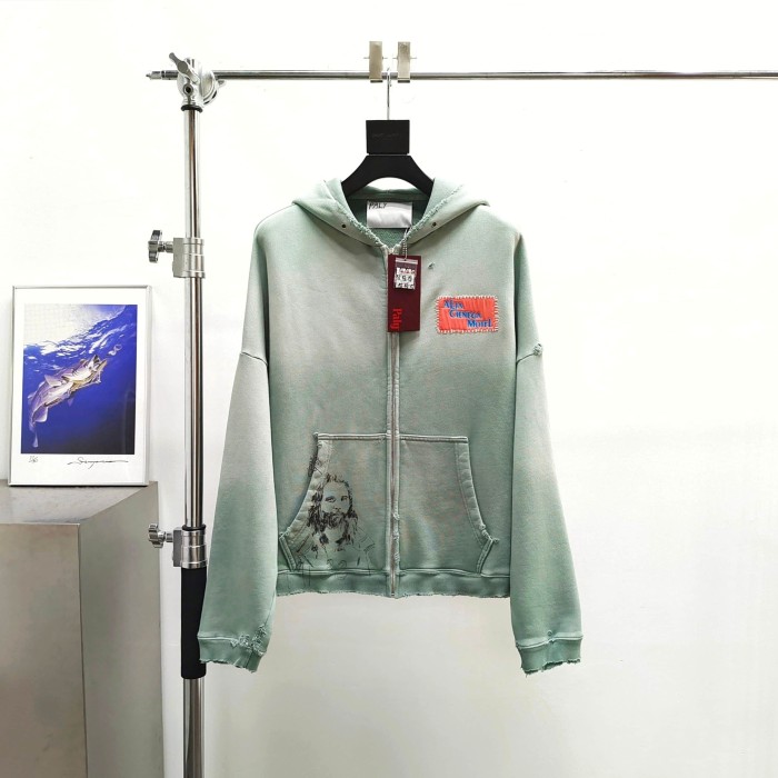 Paly Hollywood [Big & Tall for weights up to 220 lbs]1:1 quality version Washed Portrait Sketch Distressed Full Zip Hoodie 29545268
