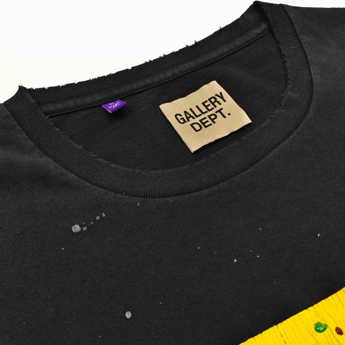 GaIIery Dept. [Big & Tall for weights up to 220 lbs]1:1 quality version Yellow Big D Letter Paint Splatter Frayed Tee 29545398