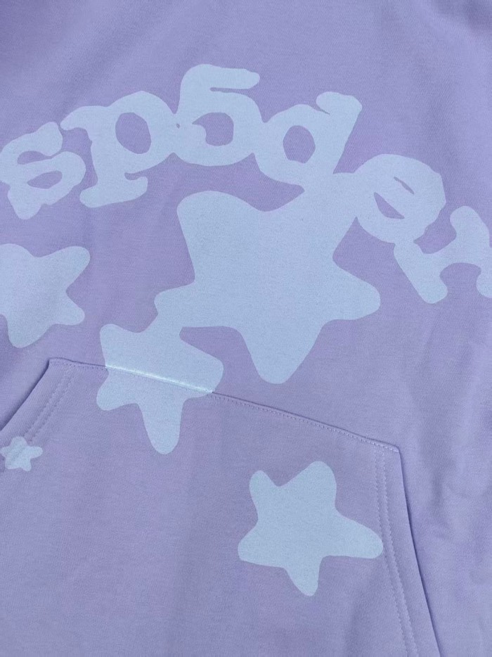 Sp5der Lavender All Over White Sp5der Letter Star Print Oversized Hoodie & Pants Set 29528847