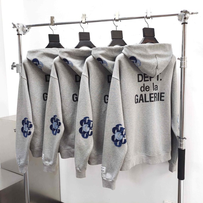 GaIIery Dept. [Big & Tall for weights up to 260 lbs]1:1 quality version Denim Layered G Patch French Slogan Full Zip Hoodie 29545408