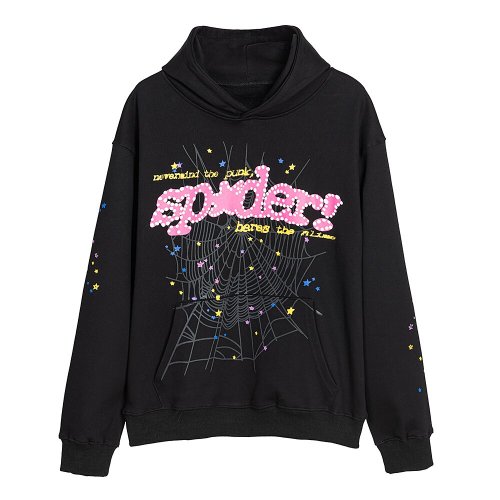 [50% Off]Sp5der Young ThugSp5der pink leteers logo hoodie black