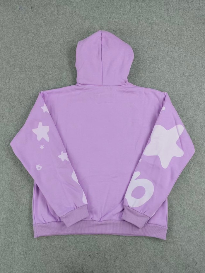 Sp5der Lavender All Over White Sp5der Letter Star Print Oversized Hoodie & Pants Set 29528847