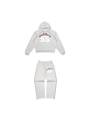 Sp5der [Big & Tall for weights up to 220 lbs]1:1 quality version Raglan Stitching 55 Frayed Patch Hoodie & Pants Set 29545412