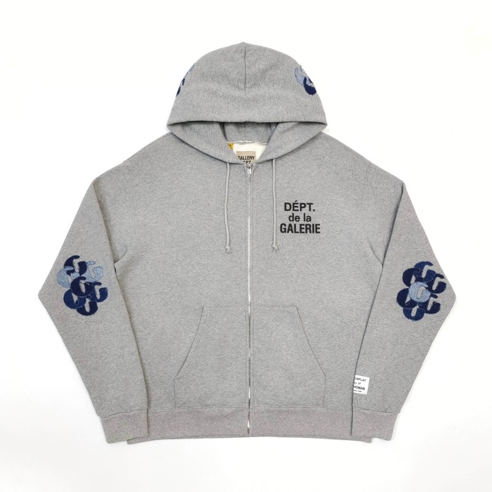 GaIIery Dept. [Big & Tall for weights up to 260 lbs]1:1 quality version Denim Layered G Patch French Slogan Full Zip Hoodie 29545408