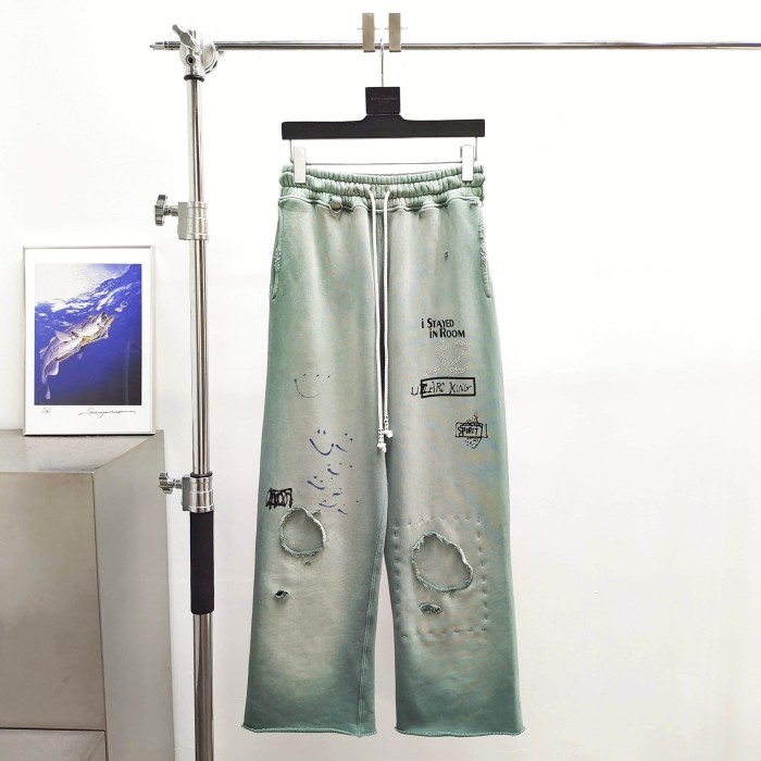 Paly Hollywood [Big & Tall for weights up to 220 lbs]1:1 quality version Washed Hand Drawn Graffiti Straight Sweatpants 29545270
