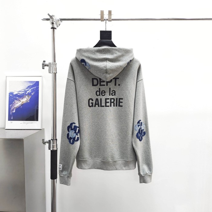 GaIIery Dept. [Big & Tall for weights up to 260 lbs]1:1 quality version Denim Layered G Patch French Slogan Full Zip Hoodie 29545408