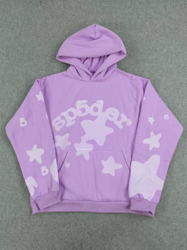 Sp5der Lavender All Over White Sp5der Letter Star Print Oversized Hoodie & Pants Set 29528847