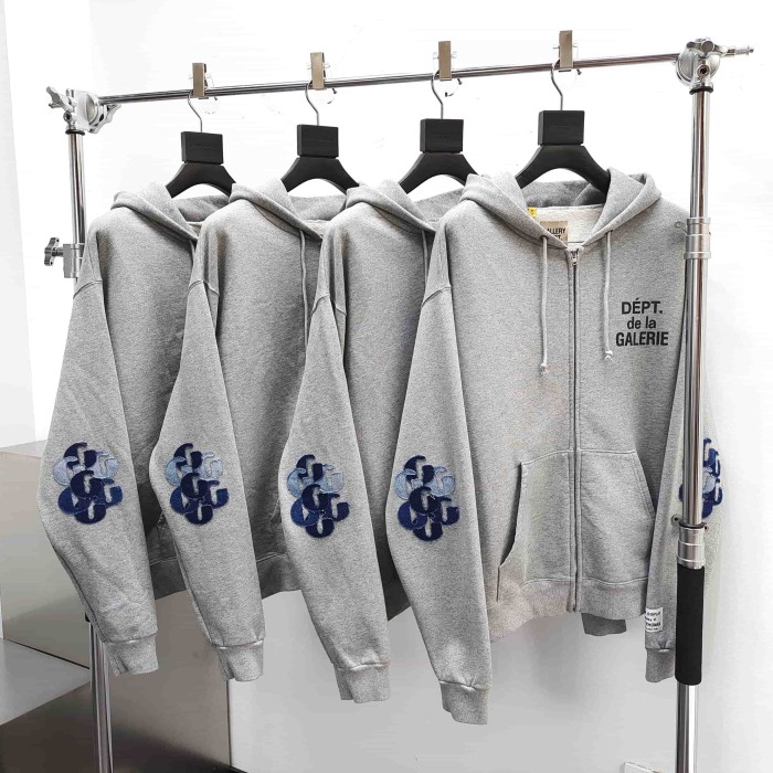 GaIIery Dept. [Big & Tall for weights up to 260 lbs]1:1 quality version Denim Layered G Patch French Slogan Full Zip Hoodie 29545408