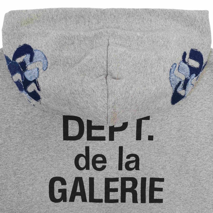 GaIIery Dept. [Big & Tall for weights up to 260 lbs]1:1 quality version Denim Layered G Patch French Slogan Full Zip Hoodie 29545408