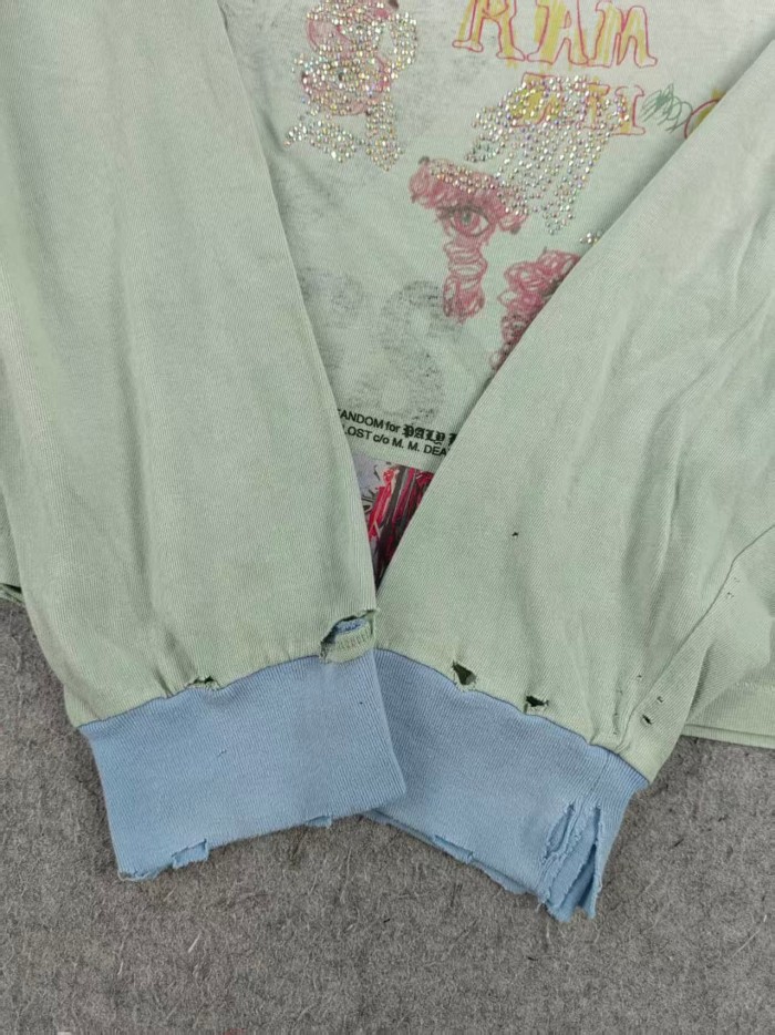 Paly Hollywood [Big & Tall for weights up to 220 lbs]1:1 quality version Triangle Eye Hot Drill Mint Green Long Sleeve Tee 29533029