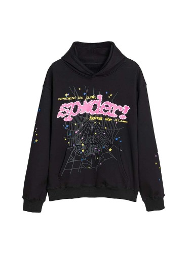 [50% Off]Sp5der Young ThugSp5der pink leteers logo hoodie black