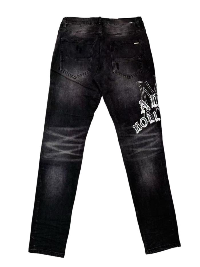 Amiri 1:1 quality version Washed Distressed Patches Hollywood Letter Embroidery Slim Jeans 29547669