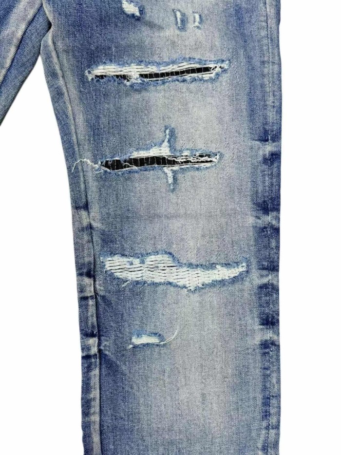 Amiri 1:1 quality version Whiskering Horizontal Distressed Rips Script Letter Embroidery Jeans 29547658