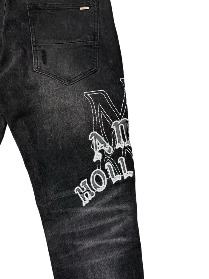 Amiri 1:1 quality version Washed Distressed Patches Hollywood Letter Embroidery Slim Jeans 29547669
