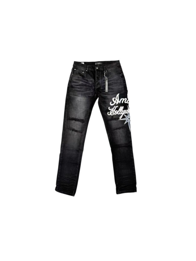 Amiri 1:1 quality version Washed Distressed Hollywood Script Embroidery Star Logo Slim Jeans 29547646