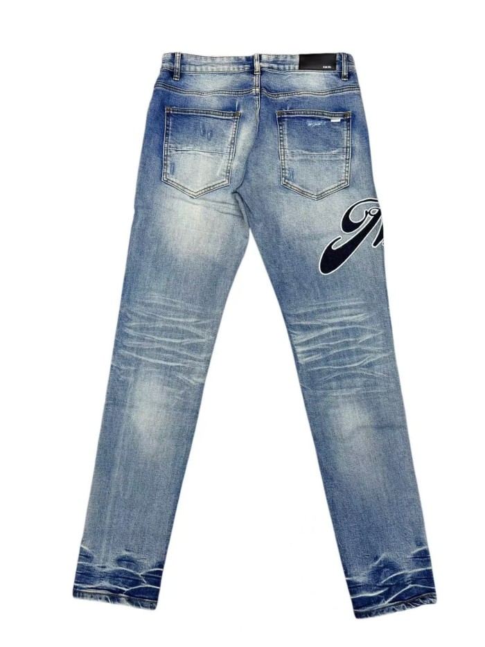Amiri 1:1 quality version Whiskering Horizontal Distressed Rips Script Letter Embroidery Jeans 29547658