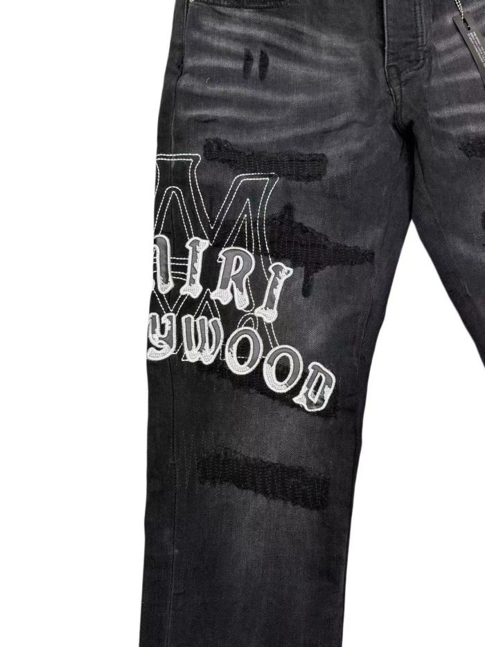 Amiri 1:1 quality version Washed Distressed Patches Hollywood Letter Embroidery Slim Jeans 29547669
