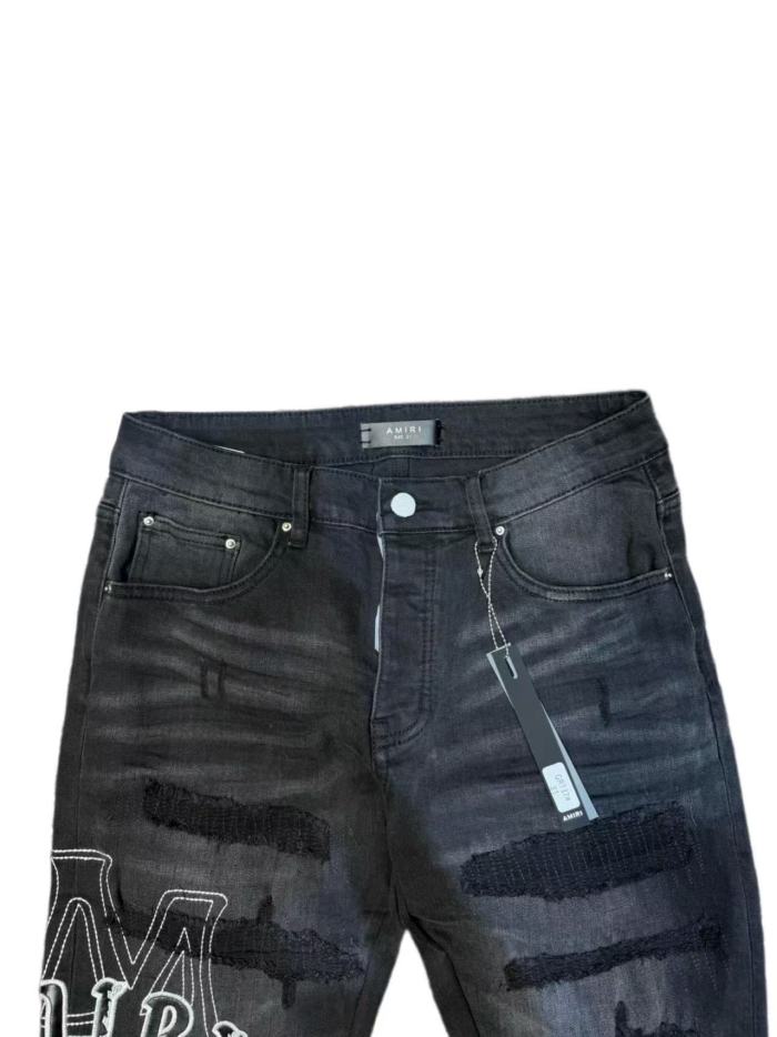 Amiri 1:1 quality version Washed Distressed Patches Hollywood Letter Embroidery Slim Jeans 29547669