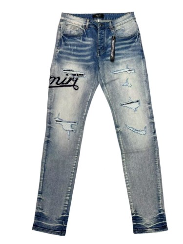 Amiri 1:1 quality version Washed Ripped Repair Script Letter Embroidery Slim Straight Jeans 29547652