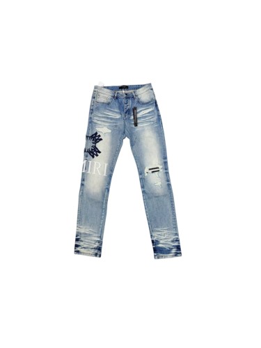 Amiri 1:1 quality version Wash Distressed Thorn MA Embroidery Letter Slim Straight Jeans 29547650
