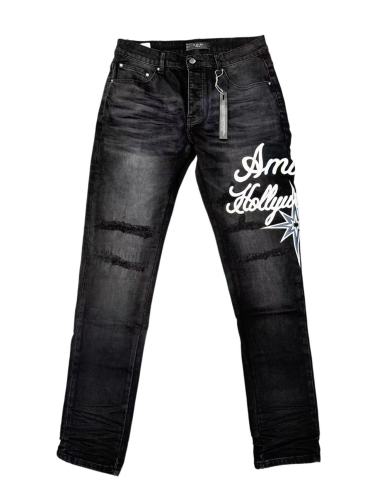 Amiri 1:1 quality version Washed Distressed Hollywood Script Embroidery Star Logo Slim Jeans 29547646