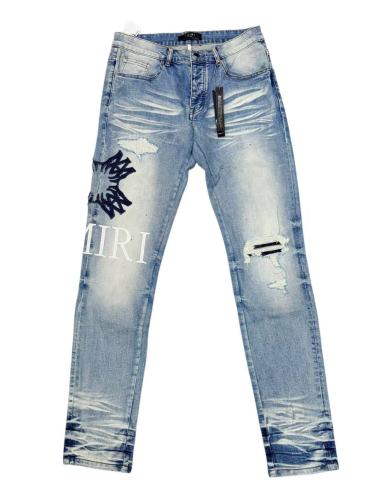 Amiri 1:1 quality version Wash Distressed Thorn MA Embroidery Letter Slim Straight Jeans 29547650