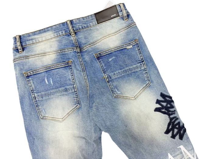Amiri 1:1 quality version Wash Distressed Thorn MA Embroidery Letter Slim Straight Jeans 29547650