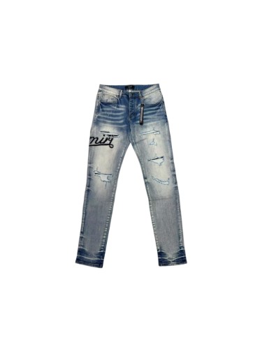 Amiri 1:1 quality version Washed Ripped Repair Script Letter Embroidery Slim Straight Jeans 29547652