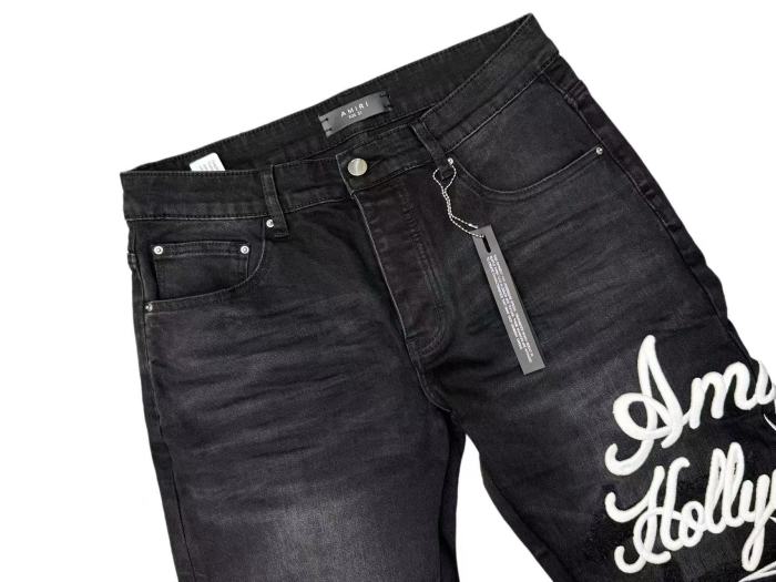 Amiri 1:1 quality version Washed Distressed Hollywood Script Embroidery Star Logo Slim Jeans 29547646