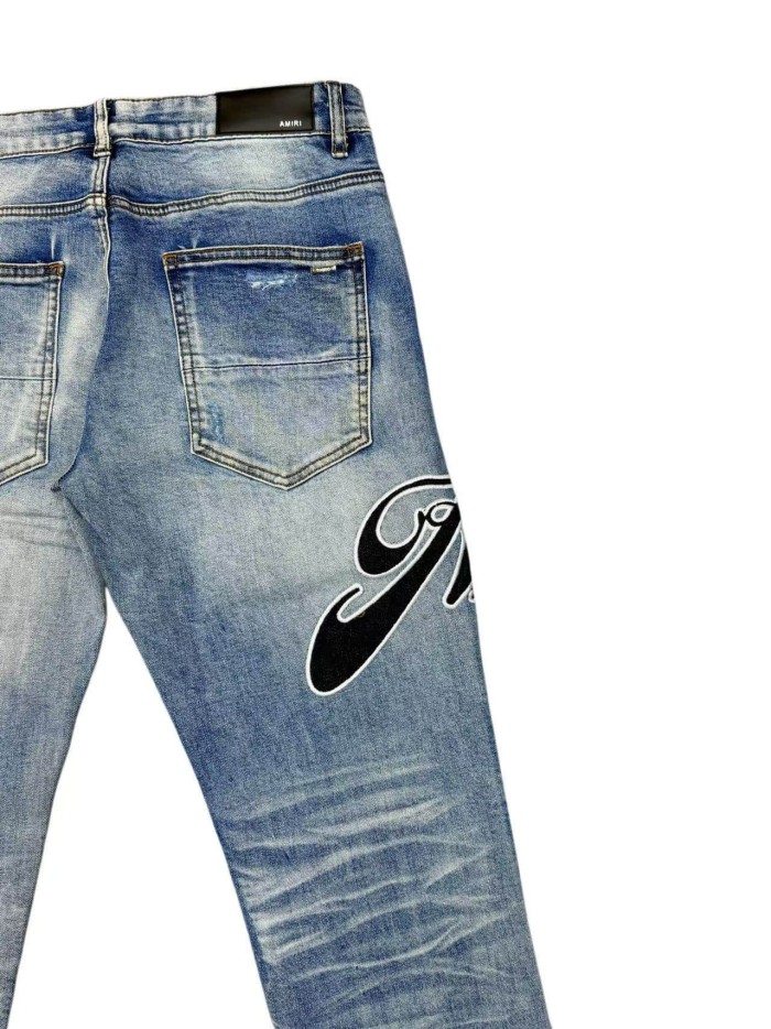 Amiri 1:1 quality version Whiskering Horizontal Distressed Rips Script Letter Embroidery Jeans 29547658