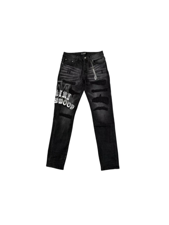 Amiri 1:1 quality version Washed Distressed Patches Hollywood Letter Embroidery Slim Jeans 29547669