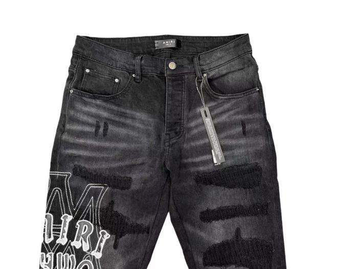 Amiri 1:1 quality version Washed Distressed Patches Hollywood Letter Embroidery Slim Jeans 29547669