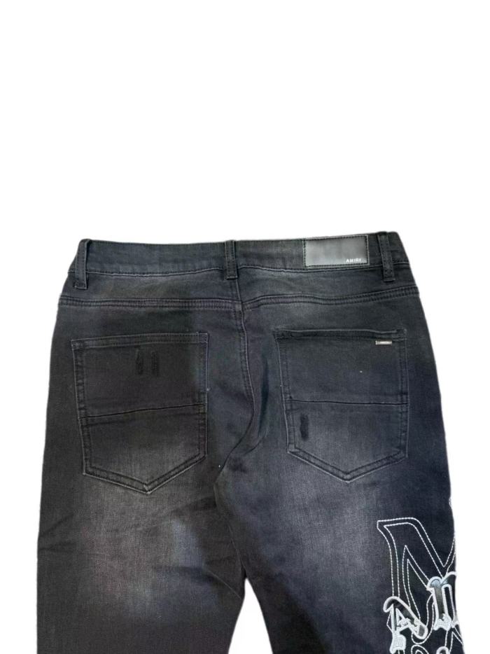 Amiri 1:1 quality version Washed Distressed Patches Hollywood Letter Embroidery Slim Jeans 29547669