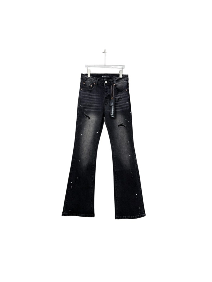 Purple Brand White Splatter Ripped Couple Matching Flared Wide Leg Jeans 29554723