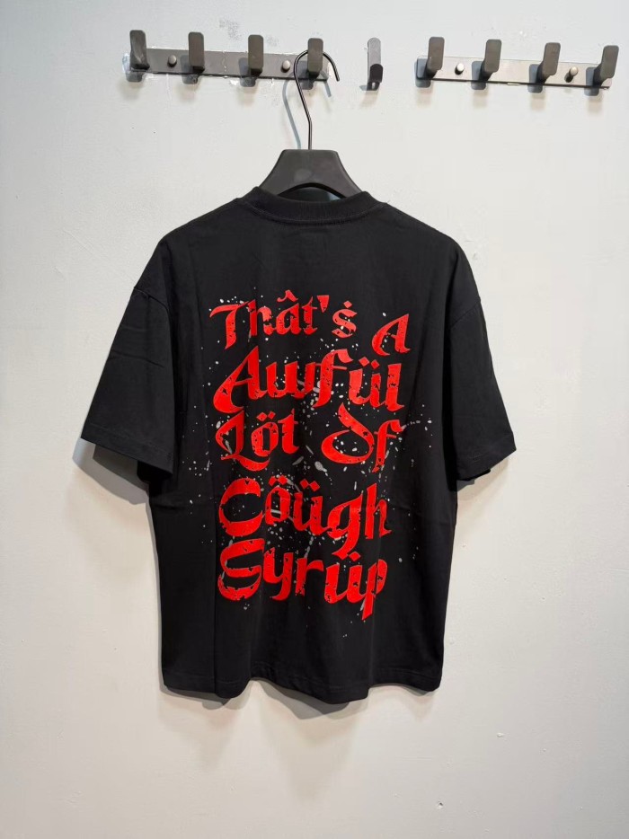 Cough Syrup Blindfold Portrait Red Drip Slogan Front Back Print Tee 2 colors 29555824