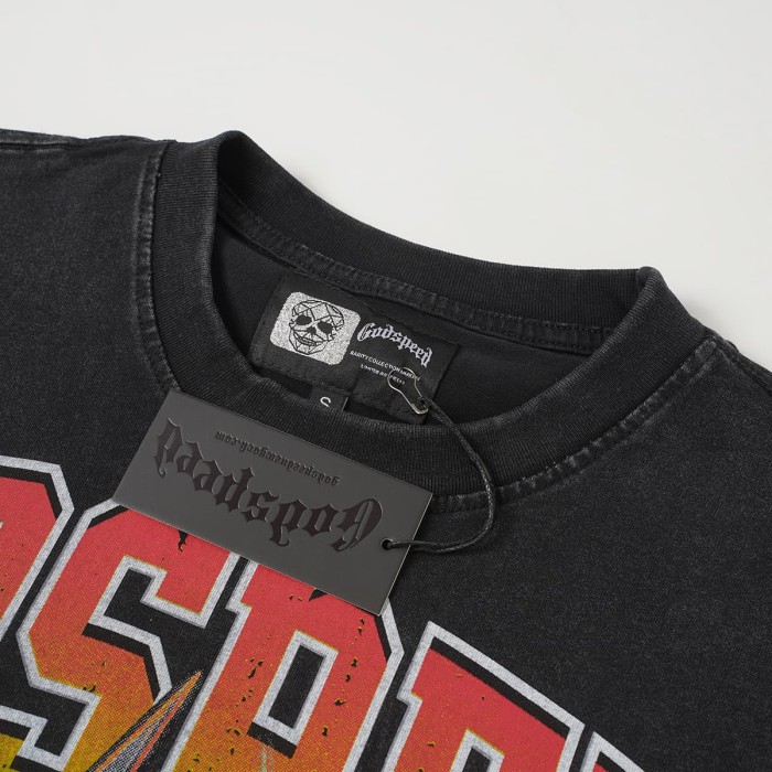 Godspeed Statue Of Liberty Basketball Print Back Slogan Cracked Logo Washed T-Shirt 2 colors 29555594