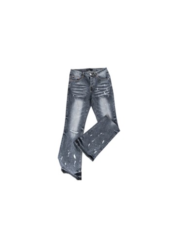 Purple Brand Washed White Splatter Paint Dots Flared Ripped Jeans 29554693