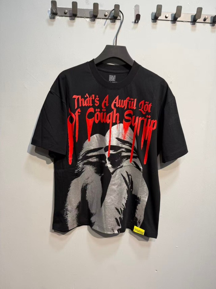 Cough Syrup Blindfold Portrait Red Drip Slogan Front Back Print Tee 2 colors 29555824