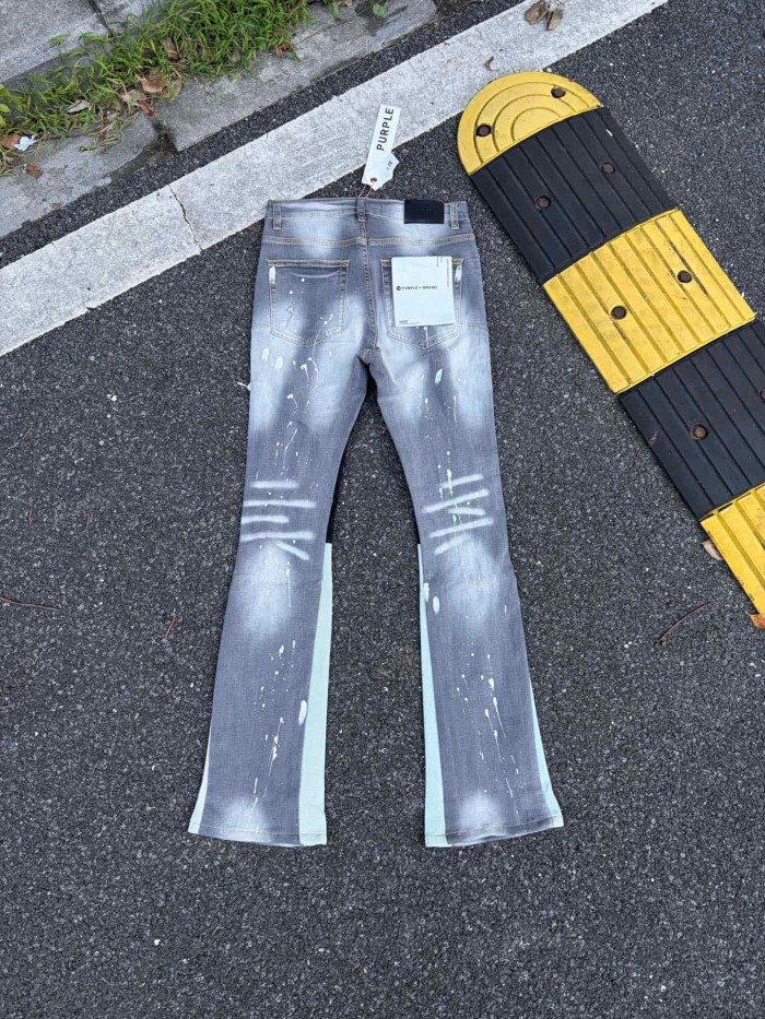 Purple Brand Wash Paint Splatter Distressed Contrast Side Panel Flare Jeans 29554963