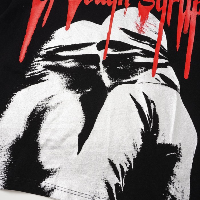 Cough Syrup Blindfold Portrait Red Drip Slogan Front Back Print Tee 2 colors 29555824