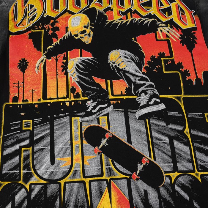 Godspeed Washed Front Skate Skeleton Gothic Letter Back Champion Slogan T-Shirt 29554988