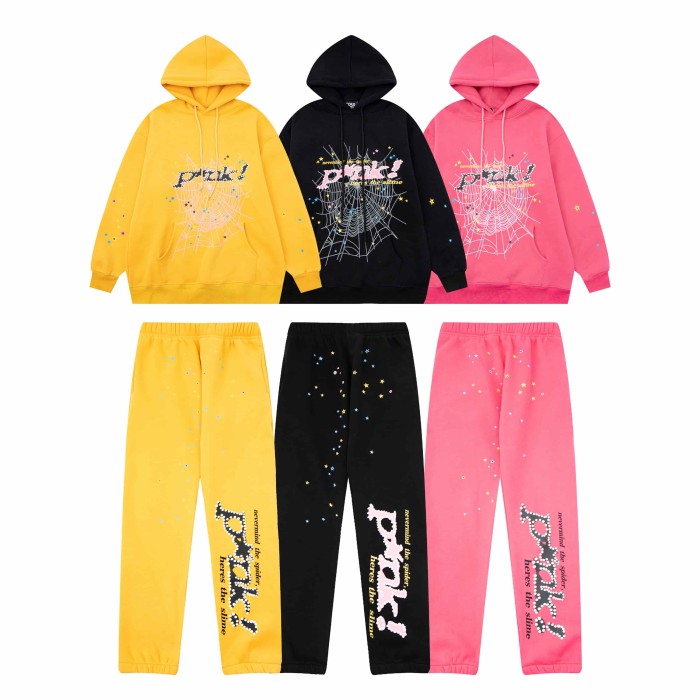 [50% Off]Young Thug-Sp5der Pink! Colorful star dot print hoodie & pants set