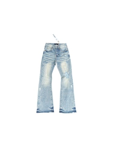 Purple Brand Wash Paint Splatter Vertical Letter Distressed Flare Jeans 29554974