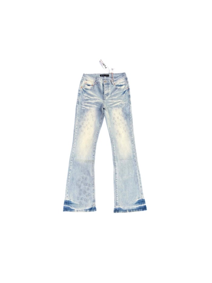Purple Brand Light Blue Wash XP Letter Embroidery Whiskering Flare Jeans 29554968