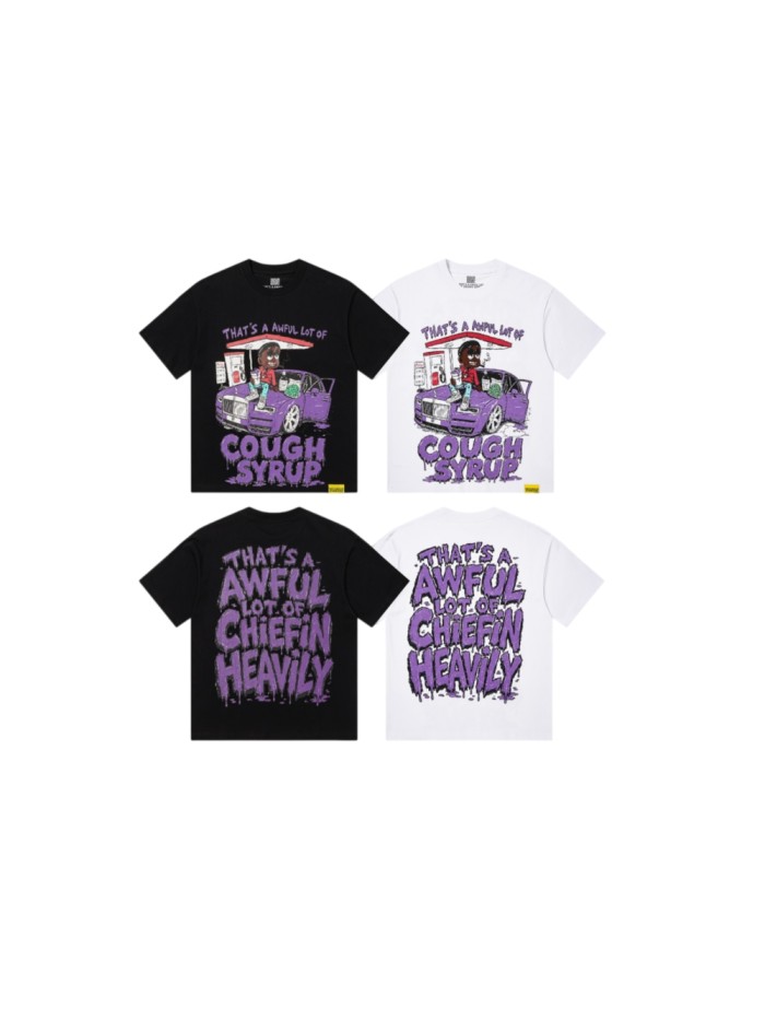Cough Syrup Front Luxury Car Cartoon Print Back Drip Slogan Tee 2 colors 29555812