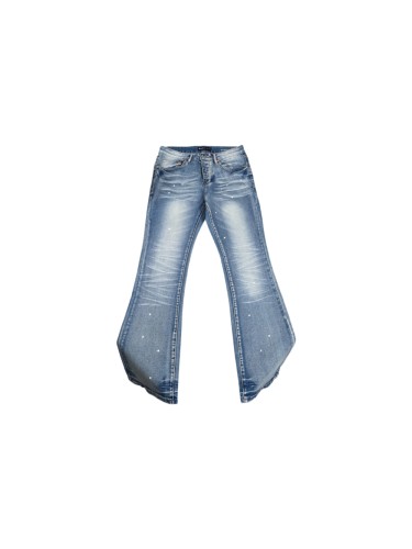 Purple Brand Washed Distressed White Dot Splatter Flared Jeans 29554718